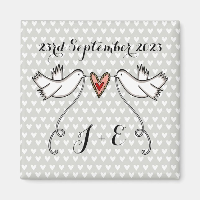 Personlig White Doves Bröllop Magnet Favor (Framsidan)