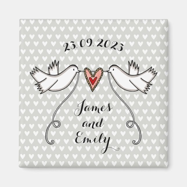 Personlig White Doves Bröllop Magnet Favor (Framsidan)