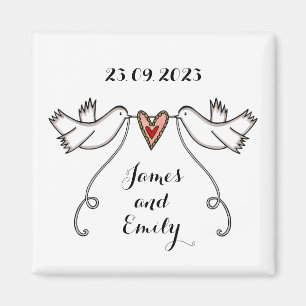 Personlig White Doves Bröllop Magnet Favor