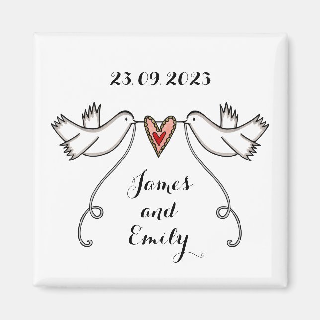 Personlig White Doves Bröllop Magnet Favor (Framsidan)