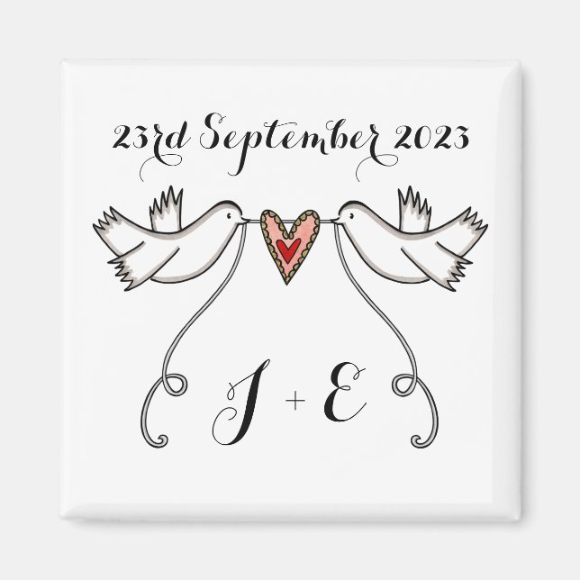 Personlig White Doves Bröllop Magnet Favor (Framsidan)