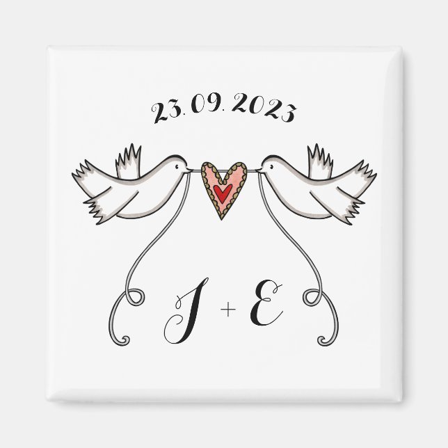 Personlig White Doves Bröllop Magnet Favor (Framsidan)