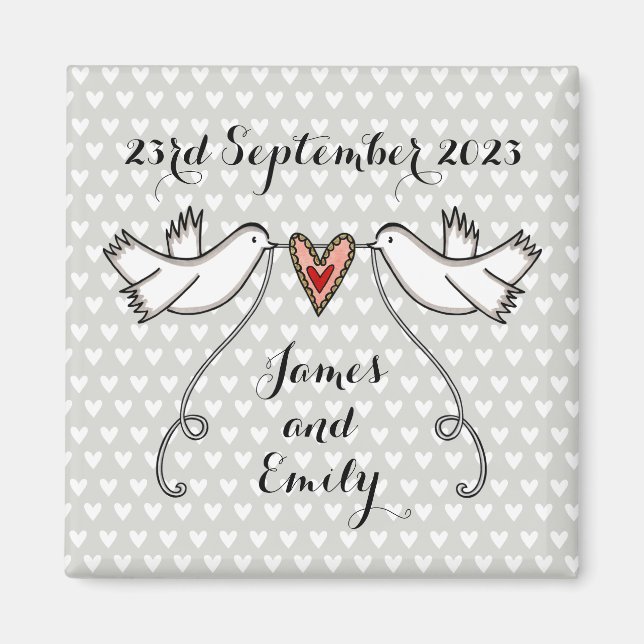 Personlig White Doves Bröllop Magnet Favor (Framsidan)