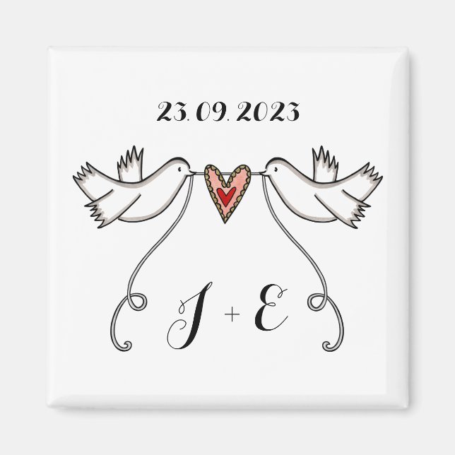 Personlig White Doves Bröllop Magnet Favor (Framsidan)