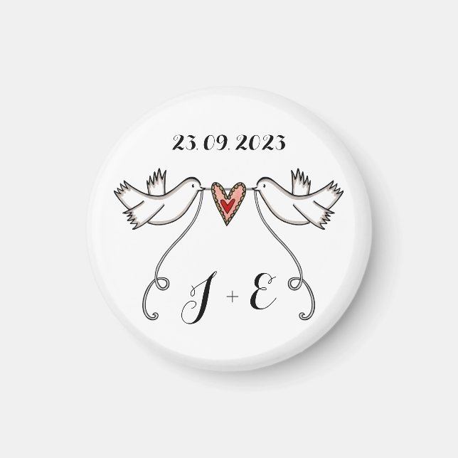 Personlig White Doves Bröllop Magnet Favor (Framsidan)