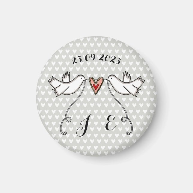 Personlig White Doves Bröllop Magnet Favor (Framsidan)