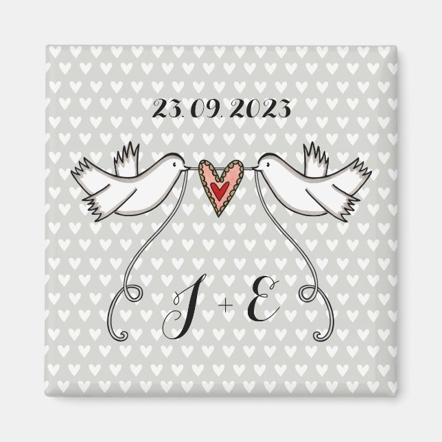 Personlig White Doves Bröllop Magnet Favor (Framsidan)