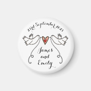 Personlig White Doves Bröllop Magnet Favor