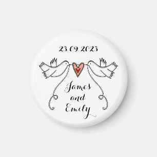 Personlig White Doves Bröllop Magnet Favor