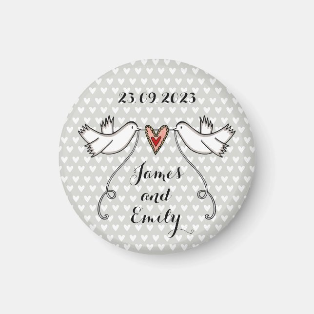 Personlig White Doves Bröllop Magnet Favor (Framsidan)