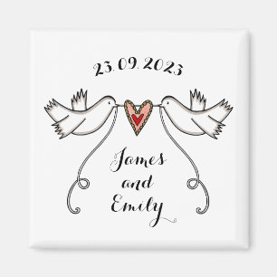 Personlig White Doves Bröllop Magnet Favor