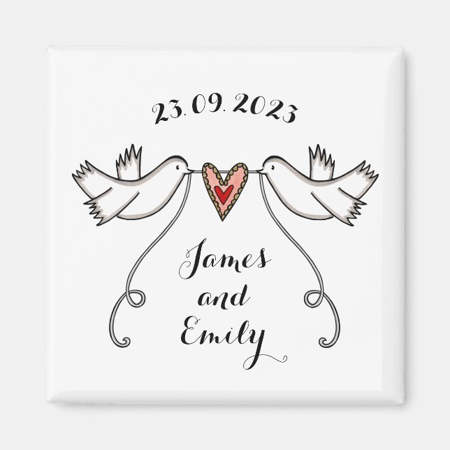 Personlig White Doves Bröllop Magnet Favor (Framsidan)
