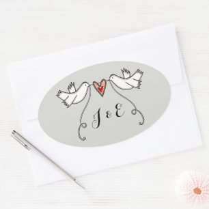 Personlig White Doves Bröllop Sticker Ovalt Klistermärke
