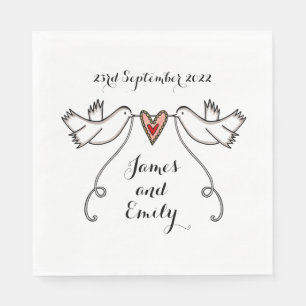 Personlig White Doves och Kärlek Heart Bröllop Pappersservett