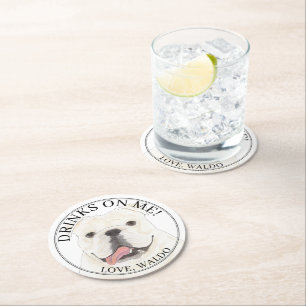 Personlig White English Bulldog Hund Bröllop Underlägg Papper Rund