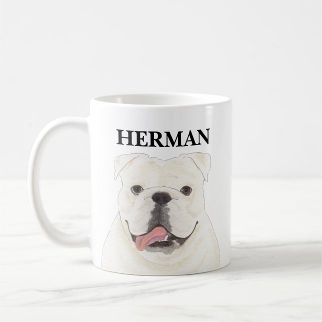 Personlig White English Bulldog Kaffemugg (Vänster)