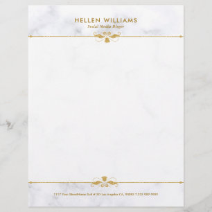 Personlig White Faux Marble Guld Blommigt Dekorfär Brevhuvud