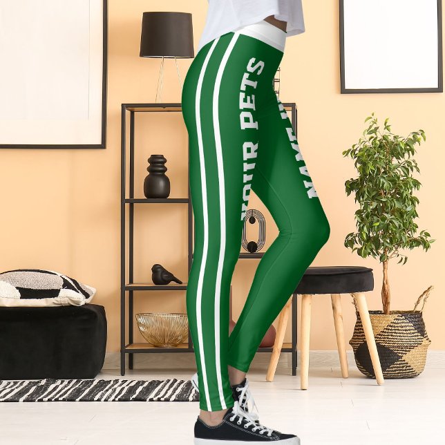 Personlig White Forest Grönt Rand Pet Namn Leggings (Skapare uppladdad)