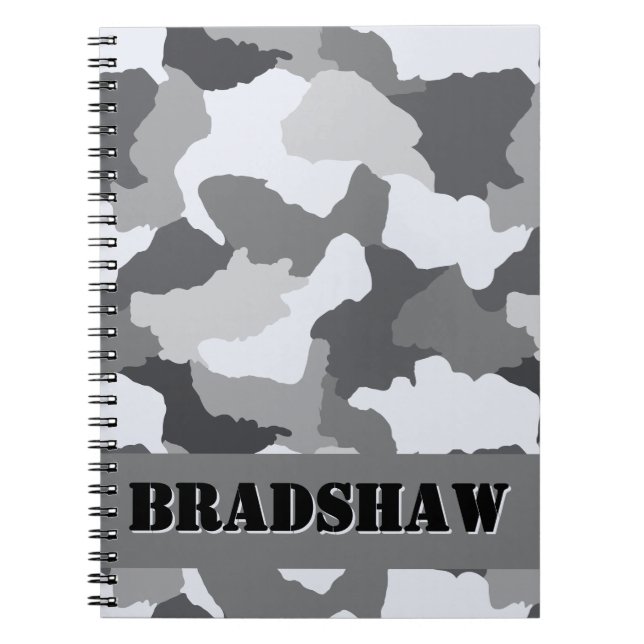 Personlig White Grått Camo Journal Anteckningsbok (Framsidan)