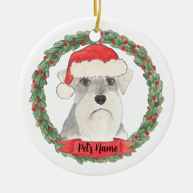 Personlig White & Grått Schnauzer Julgransprydnad Keramik (Framsidan)