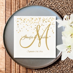 Personlig White Guld Confetti MONOGRAM Bröllop Pappersservett
