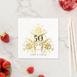 Personlig White & Guld Damask 50-årsdagen Pappersservett