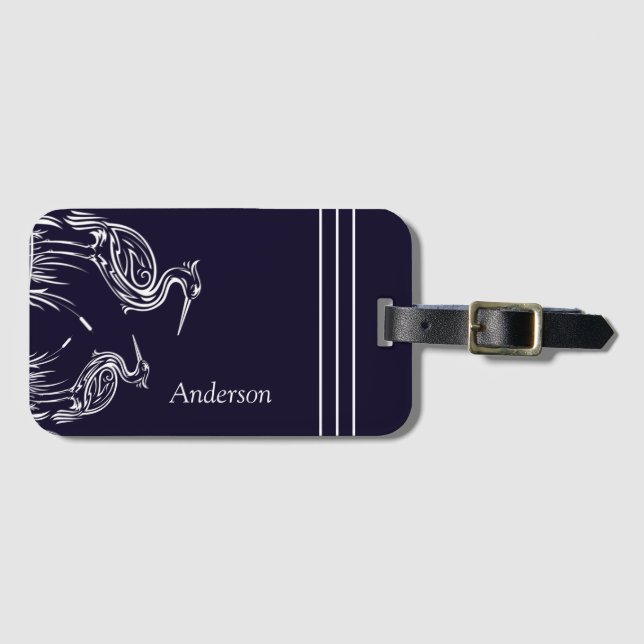 Personlig White Herons Birds Navy Blue Bagagebricka (Framsida horisontal)