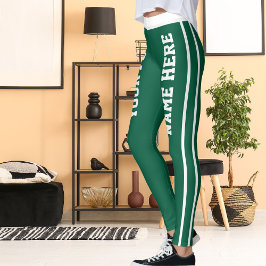 Personlig White Hunter Grönt Rand Pet Namn Leggings