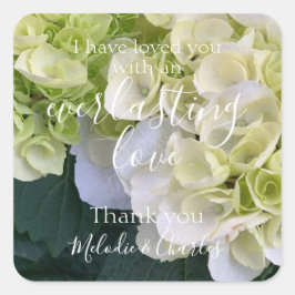 Personlig White Hydrangea Elegant Kärlek Bröllop Fyrkantigt Klistermärke