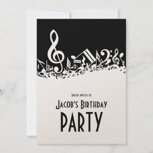 Personlig White Jumpled Musik noter på Black Inbjudningar