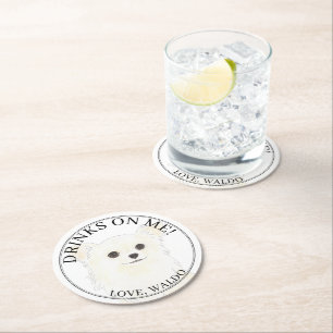 Personlig White Long Hved Chihuahua Bröllop Underlägg Papper Rund