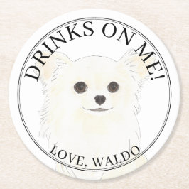 Personlig White Long Hved Chihuahua Bröllop Underlägg Papper Rund