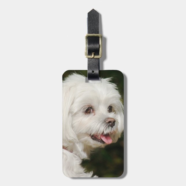 Personlig White Maltese Puppy Hund Bagagebricka (Vertikal Framsida)