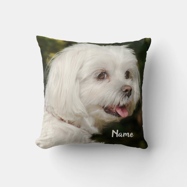 Personlig White Maltese Puppy Hund Kudde (Framsida)