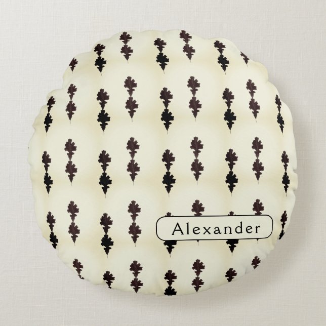 Personlig White Oak Löv Mönster Rund Kudde (Framsidan)