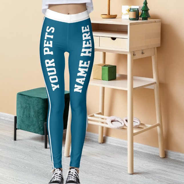 Personlig White Ocean Blue Rand Pet Namn Leggings (Skapare uppladdad)