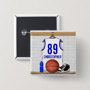 Personlig White och Blue Basketball Jersey Knapp