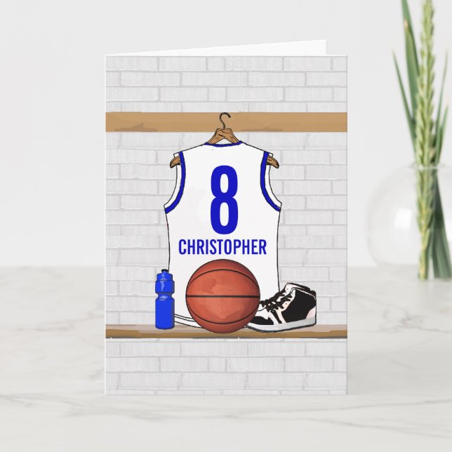 Personlig White och Blue Basketball Jersey Kort (Framsida)