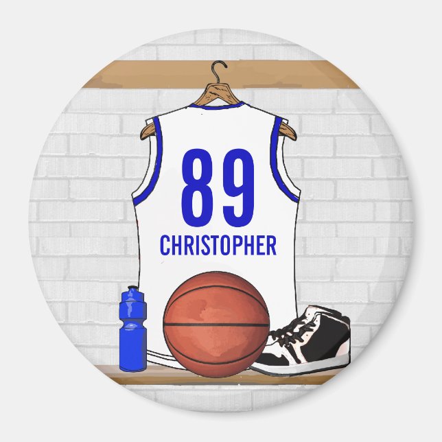 Personlig White och Blue Basketball Jersey Magnet (Framsidan)