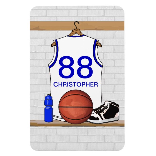 Personlig White och Blue Basketball Jersey Magnet (Vertikal)