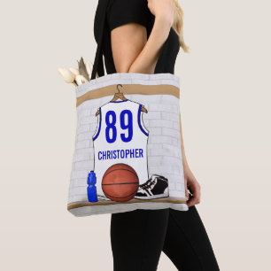 Personlig White och Blue Basketball Jersey Tygkasse
