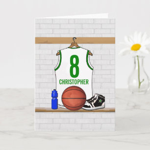 Personlig White och Grönt Basketball Jersey Kort