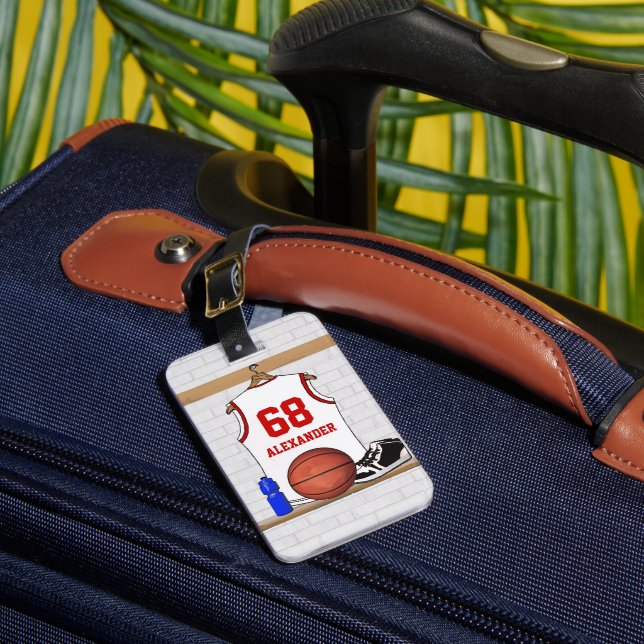 Personlig White och Red Basketball Jersey Bagagebricka (Framsida Insitu 1)