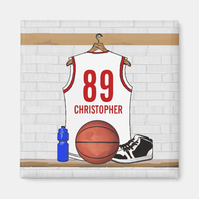 Personlig White och Red Basketball Jersey Magnet (Framsidan)