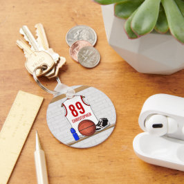 Personlig White och Red Basketball Jersey Nyckelring