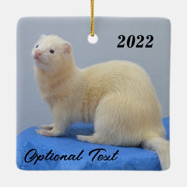 Personlig White Pet Ferret Julgransprydnad Keramik (Baksida)
