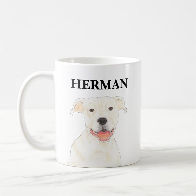 Personlig White Pitbull Staffy Hund Kaffemugg (Vänster)