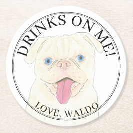 Personlig White Pug Hund Bröllop Underlägg Papper Rund