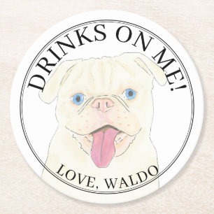 Personlig White Pug Hund Bröllop Underlägg Papper Rund