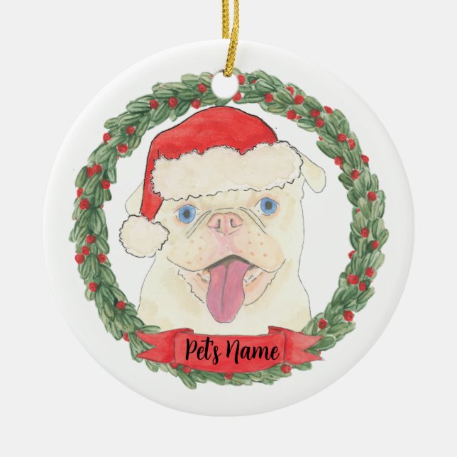 Personlig White Pug Julgransprydnad Keramik (Framsidan)